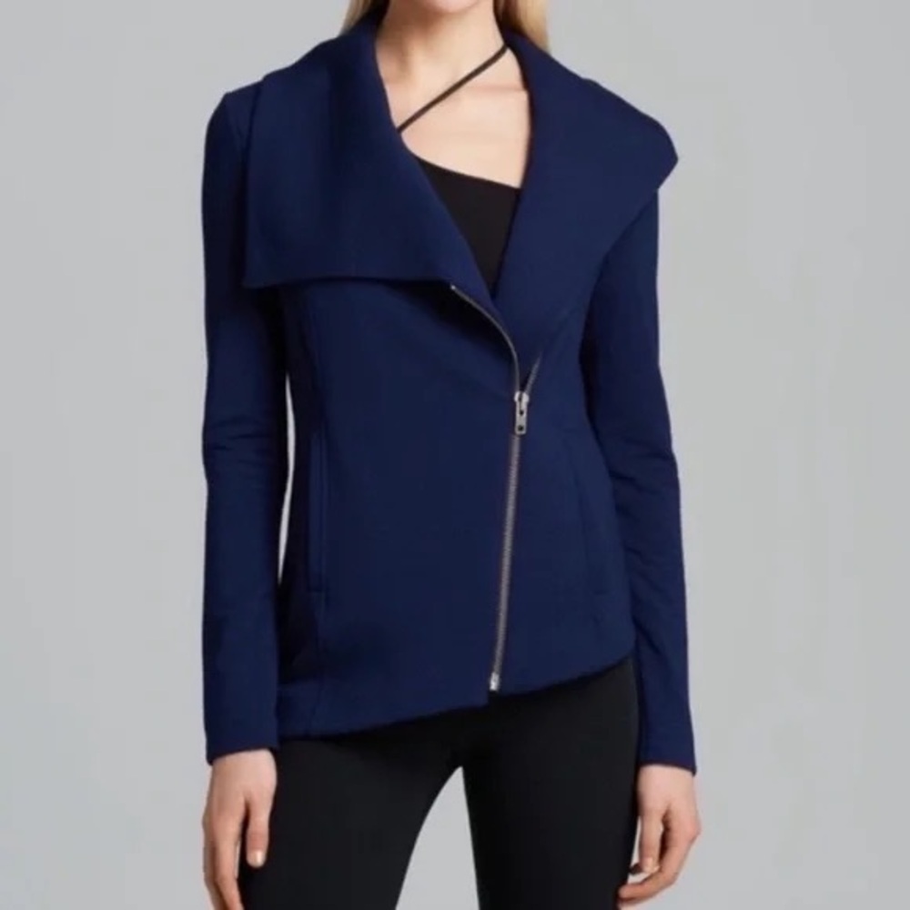HELMUT LANG blue zip up cowl neck small asymmetrical